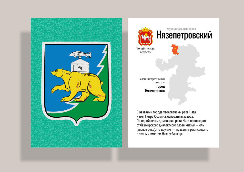 Вот Нязепетровский муниципальный район. На фасаде — герб, на обороте — название, привязка к карте и истоки происхождения названия. Вот Нязепетровский муниципальный район. На фасаде — герб, на обороте — название, привязка к карте и истоки происхождения названия.